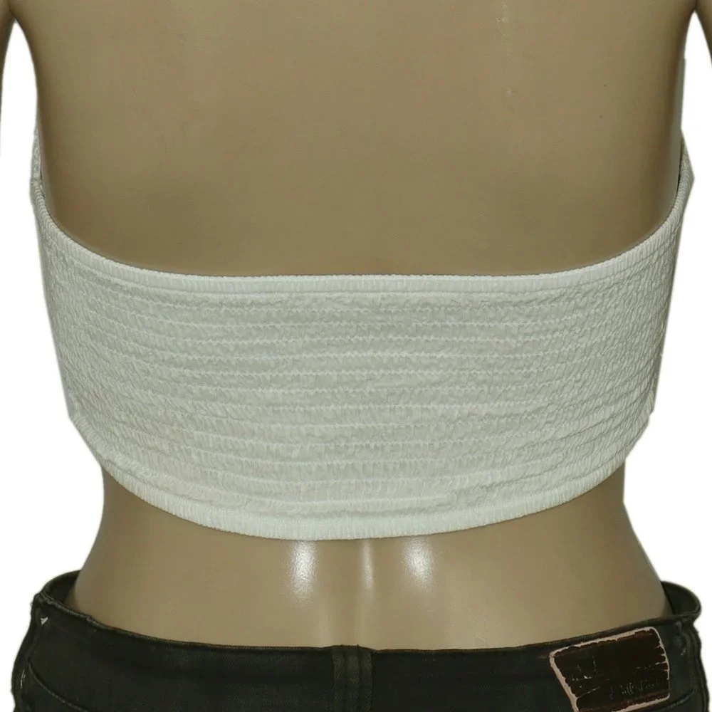 Free People Fp One Lumi Bandeau La Fleur White Smocked Crochet Strapless Top